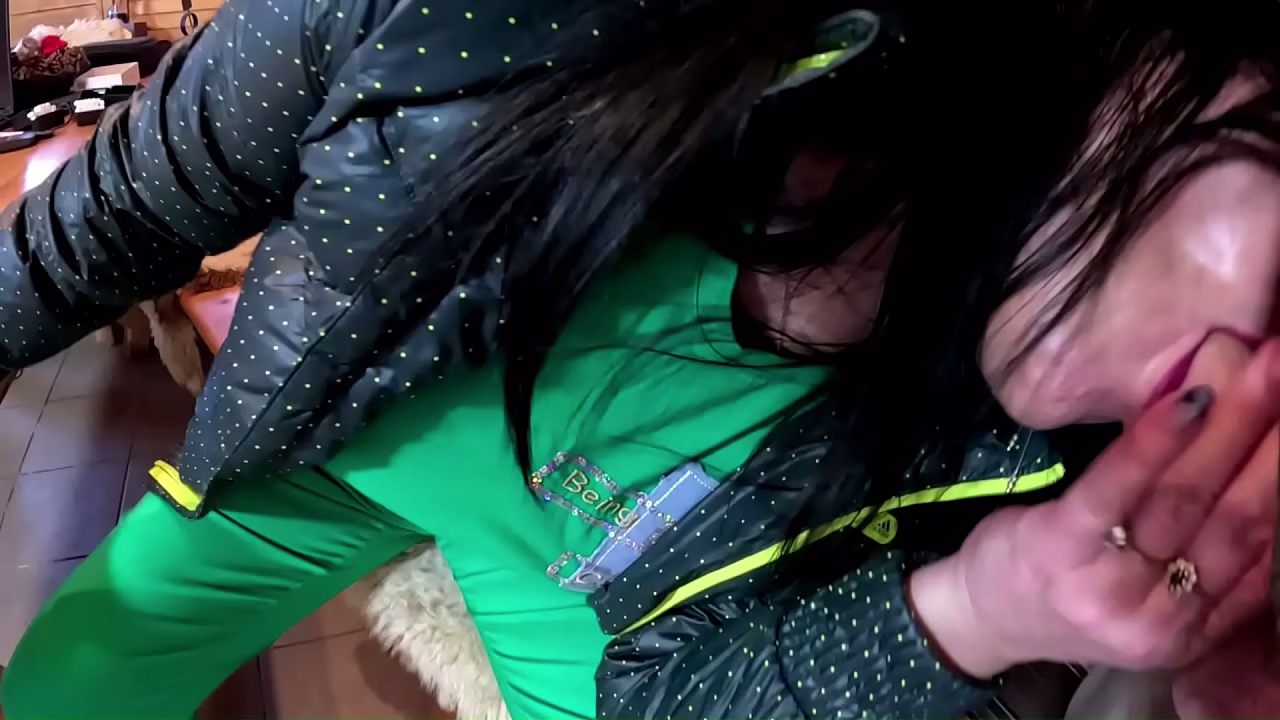 Green Downjacket Tease Smoking, Humiliation &amp_ Messy Cum Play