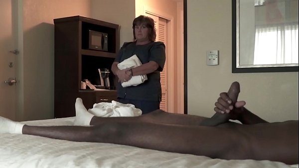 BBW Hotel Maid Strokes Big Black Cock With White Hands