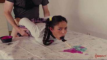 Kinky PAWG paints with her ass in this rough and messy anal domination session
