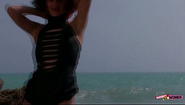 Curly fit body milf is having hard sex and squirts all over the sandy beach