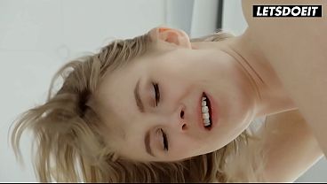 Blonde in Lace Garter Takes It Doggy... His Hand Grips Her Ass and He Slams In