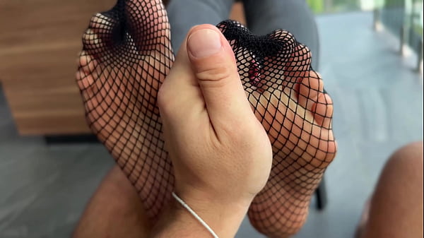 Redhead Gives Footjob After Foot Massage, Fucks And Gets Cum On Feet In Fishnet Stockings POV