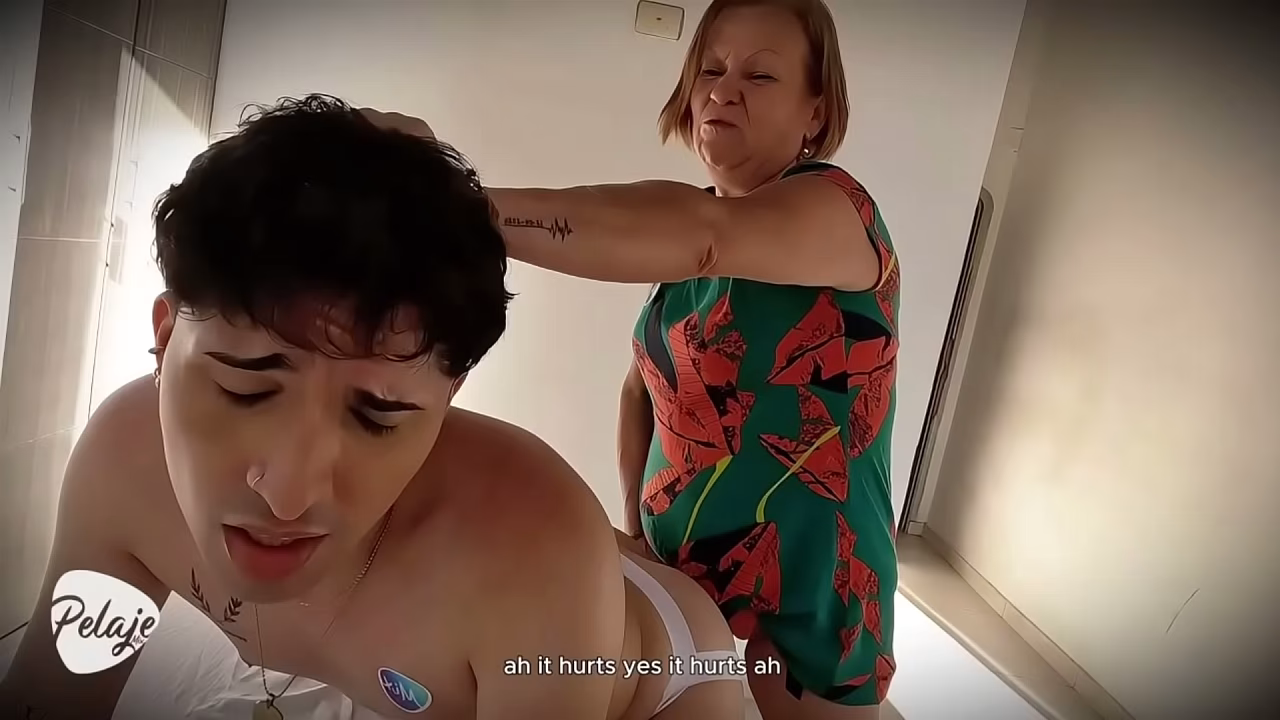 Stepmother discovers that her stepson is gay and punishes him by fucking him hard with a strapon.