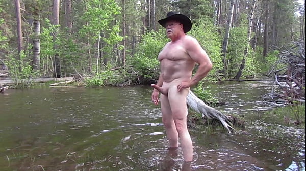 Naked bathing in the river.