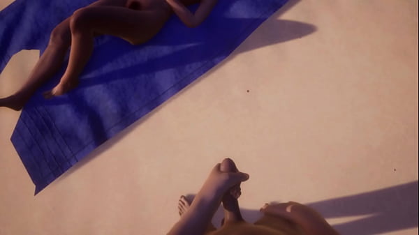 While the wife with ears is sunbathing on the beach, the neighbor decided to jerk off