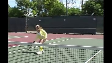 Little April touching herself after sweaty tennis play