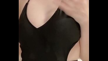Sweaty masturbation in a wet swimsuit
