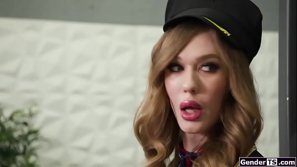 Download Video - GenderTS&period;com - Busty trans flight attendant barebacked