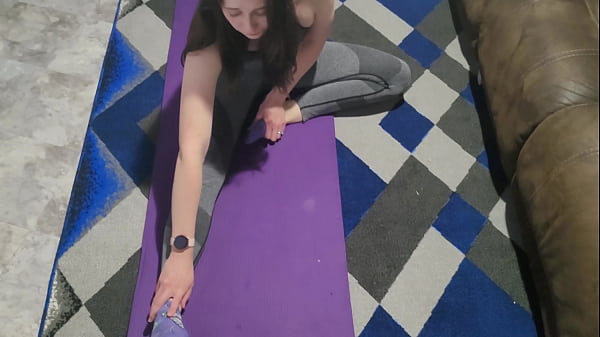 Teen does yoga with vibrator inside   fingering after