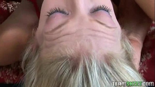 skinny blonde teen gets to gag a huge cock