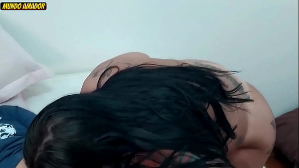 Milf on her knees gives a blowjob with cum in her mouth