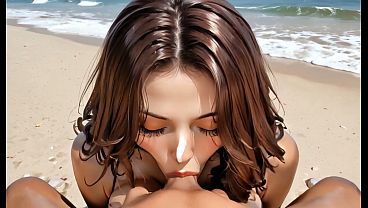 beautiful girl with a big ass loves to suck cock on the beach and have her pretty face filled with cum - content generated by AI