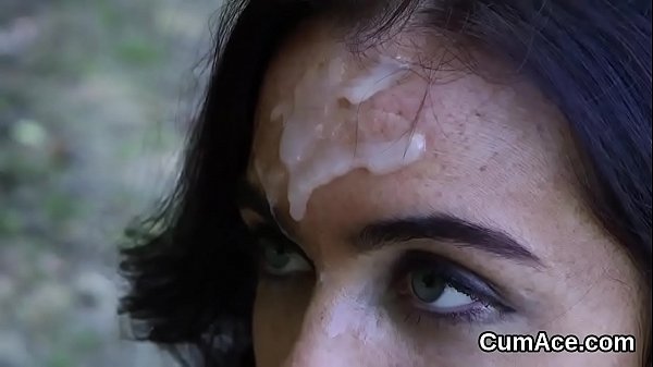 Nasty idol gets cum load on her face swallowing...