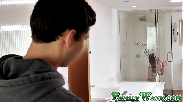 Angel Ryder caught by stepbro while using dildo in shower