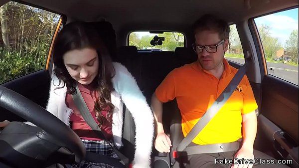 Natural brunette student rides instructor