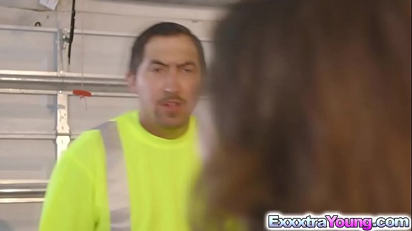 Sexy teen Karlie Brooks bangs the mechanics cock