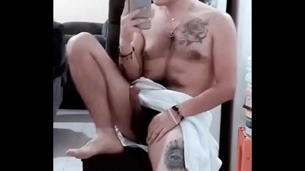 in towel and showing my dick until I cum on me