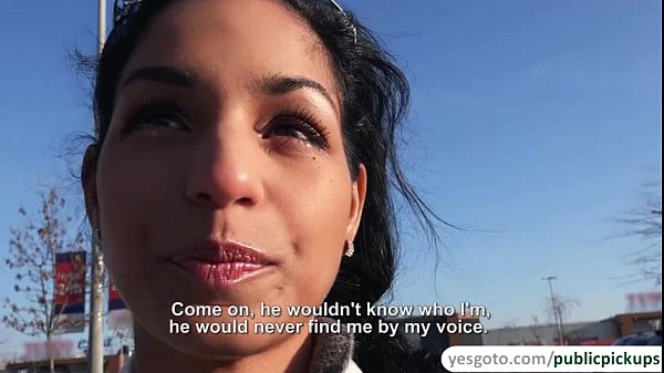 Sexy brunette babe Nancy reveals her perfect tits in a parking lot