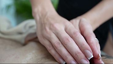 Close Up Oily Handjob from Sexy Petite masseuse with green eyes!