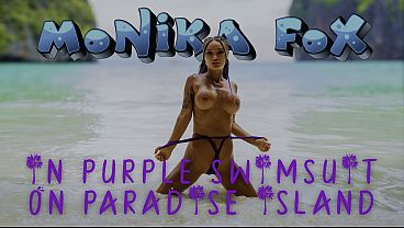 Sexy Monika Fox In Purple Swimsuit On Paradise Island