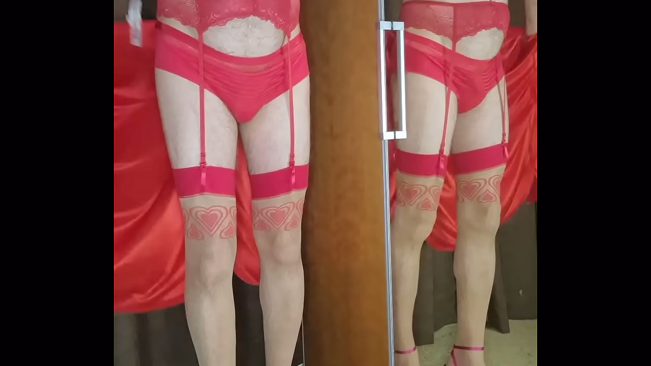 Crossdresser dressed in Valentines Lingerie