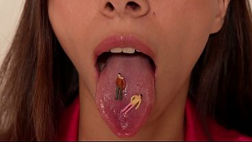 Giantess eats a some little man and show uvula
