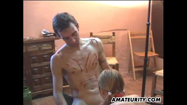 Amateur gangbang in the kitchen with 2 girls