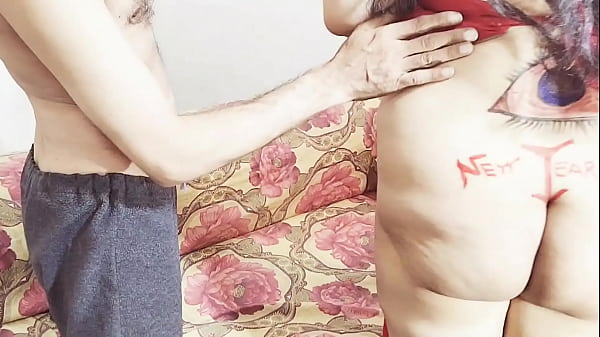 New Year Anal fucking in doggystyle with Gorgeous Bbw wearing Red dress moans loud