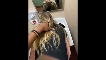 Public bathroom sex with surprise oral creampie