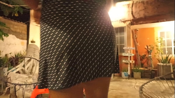 In the backyard showing the Cameltoe to the neighbor