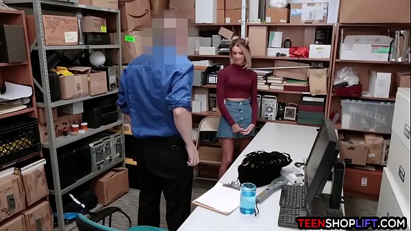 Skinny teen busted by a dirty mall cop for stealing