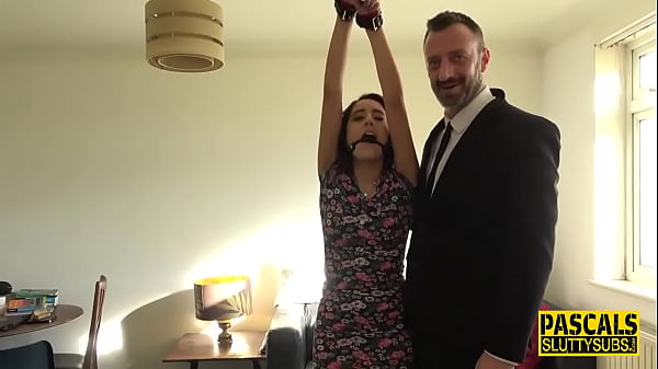 Bound sub gets whipped and pounded