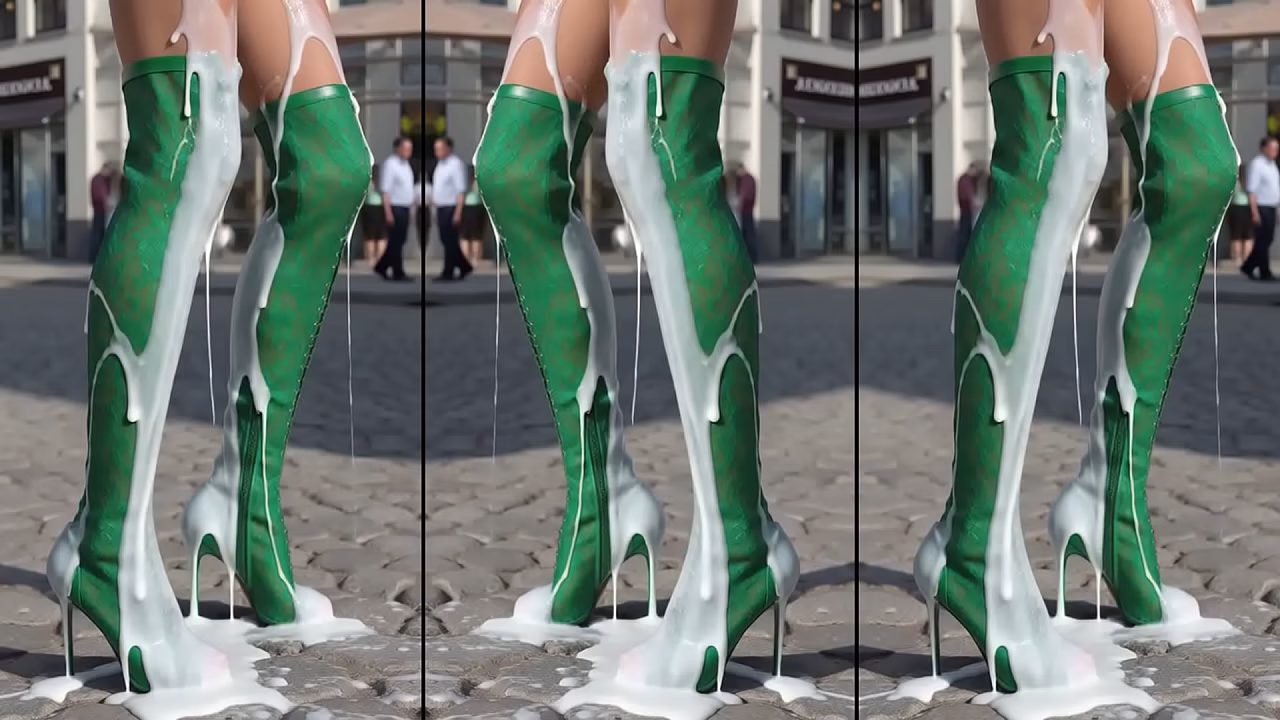 High-Heels-Boots on the concrete full of cum