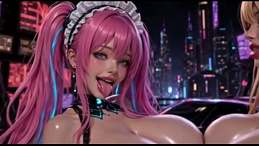 Two cute lesbians bouncing boobs, Ai generated