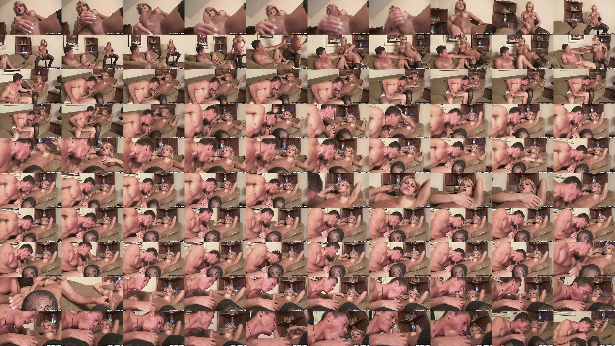 Blonde shemale gets her cock sucked on by a stud 预览图