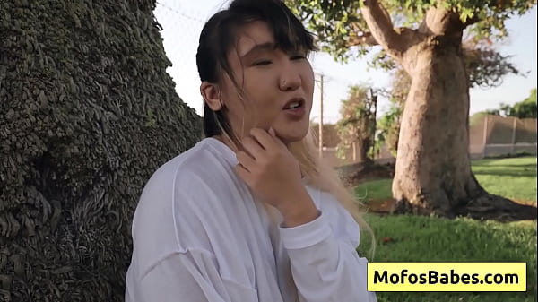 Sexy and hot asian teen reveal her natural big boobs to her friend outdoors (Tomie Tang, Charles Dera)