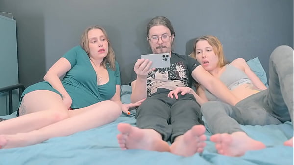 Share a Bed with my StepSiS and StepMoM - Watching porn together led to a hot taboo threesome