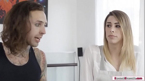 Busty shemale barebacked by tattooed guy