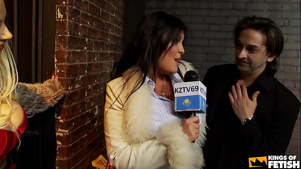 Busty babes get their wet cunts rammed by two guys after hot interview