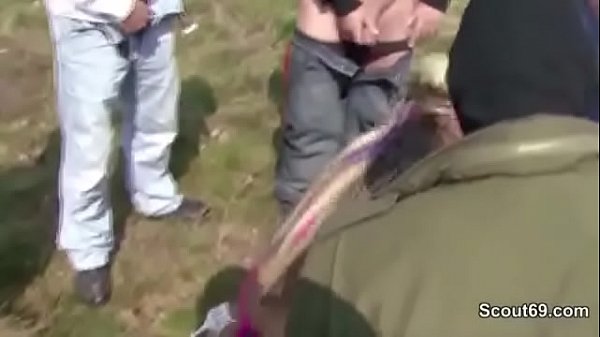 German Teen Outdoor Gangbang by Many Stranger
