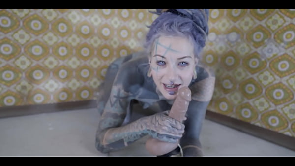 Alt babe with ink giving herself a wild ride