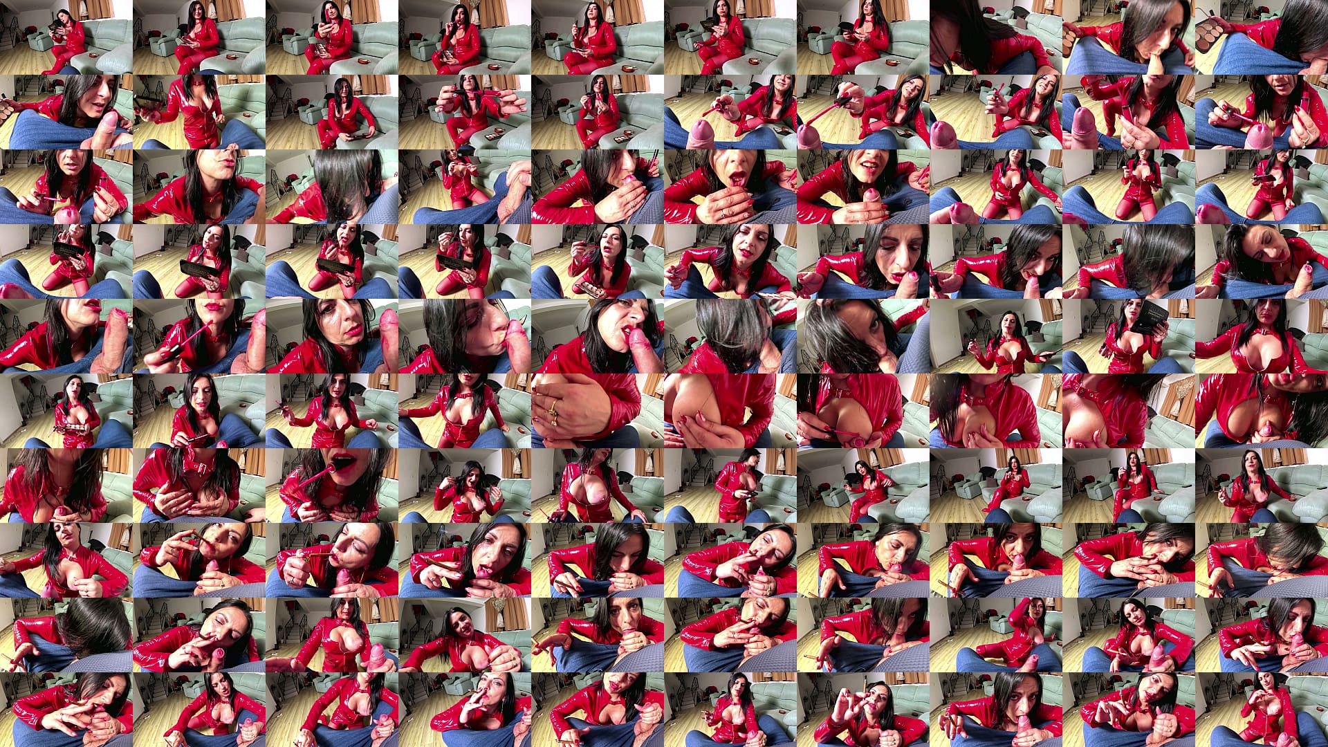 Shiny Red PVC Dress &ndash; Smoking Blowjob and Messy Lipstick Play- preview 预览图