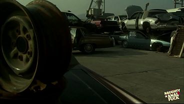 This nasty junkyard was full of old cars so they had to fuck on one.