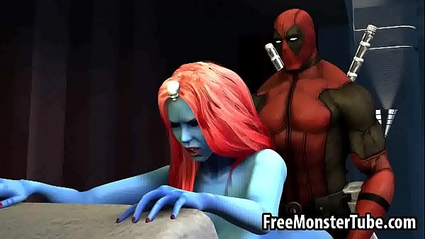 3D-Cartoon-Mädchen Mit Blauer Haut Wird Von Deapdool Gefickt