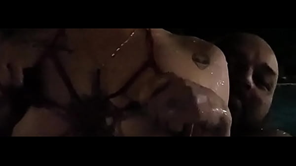 Nipples out flashing at the night pool session tease