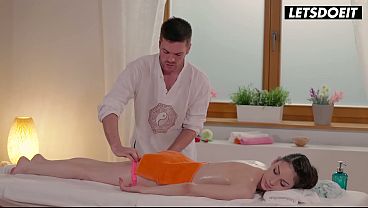 Slim European Babe Oiled Head to Toe on Massage Table... Her Pink Panties Don't Last Long
