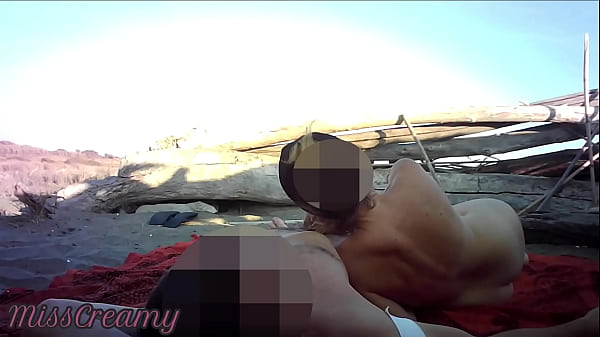 French Teacher Handjob Amateur on Nude Beach public to stranger with Cumshot - MissCreamy
