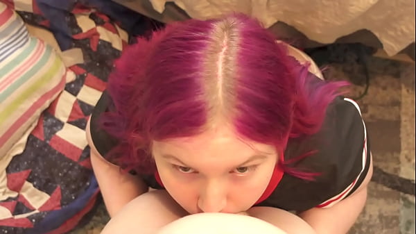 Chubby Tranny Pinky Sucks Cum out of Hottie POV