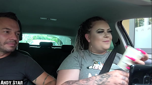 SPERM-SHAKE IN MC-DRIVE BLOWJOB BY BBW SLUT