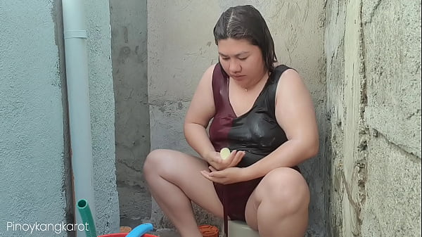 Filipina taking a bath outside the house got fuck
